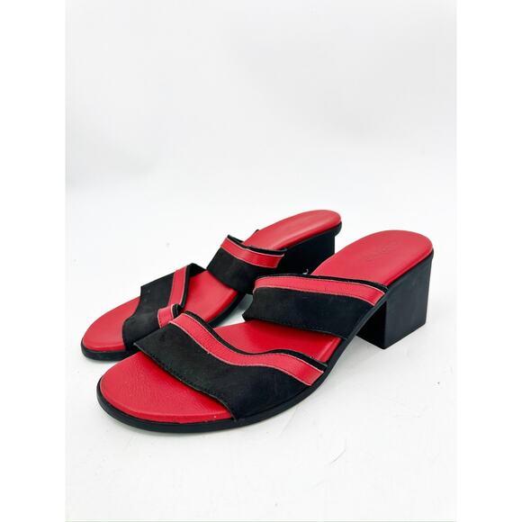 Arche Red Black Leather Slip On Block Heel Open Toe Sandals Size 37 - Picture 1 of 5